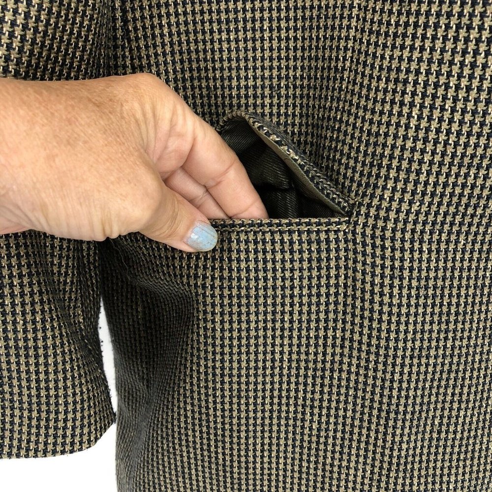 Oscar De La Renta Mens 44R Green Grey Silk Blend Houndstooth Sport Coat Blazer - Picture 3 of 12